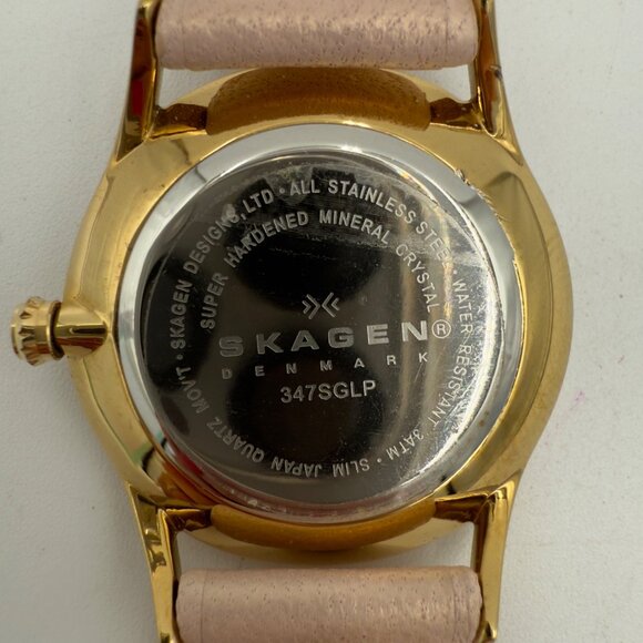 Skagen Denmark Quartz Womens Watch Pink Leather Band Silver Crystals 347SGL1 - Picture 12 of 16